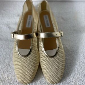 Steve Madden Dreaming/Drea Sz 9.5M Gold Mesh textile Maryjane Ballet Flats NWOT